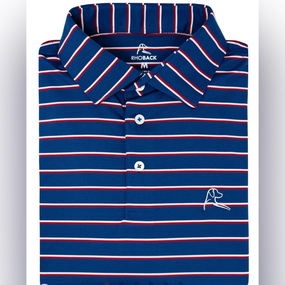 Rhoback “Old Glory Stripe” Performance Golf Polo Shirt Medium NEW